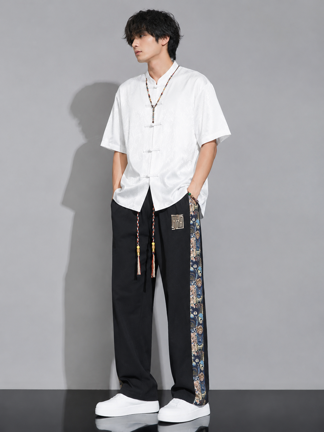Men's Full Size Printed Side Stripe Loose Pants Plus Size
