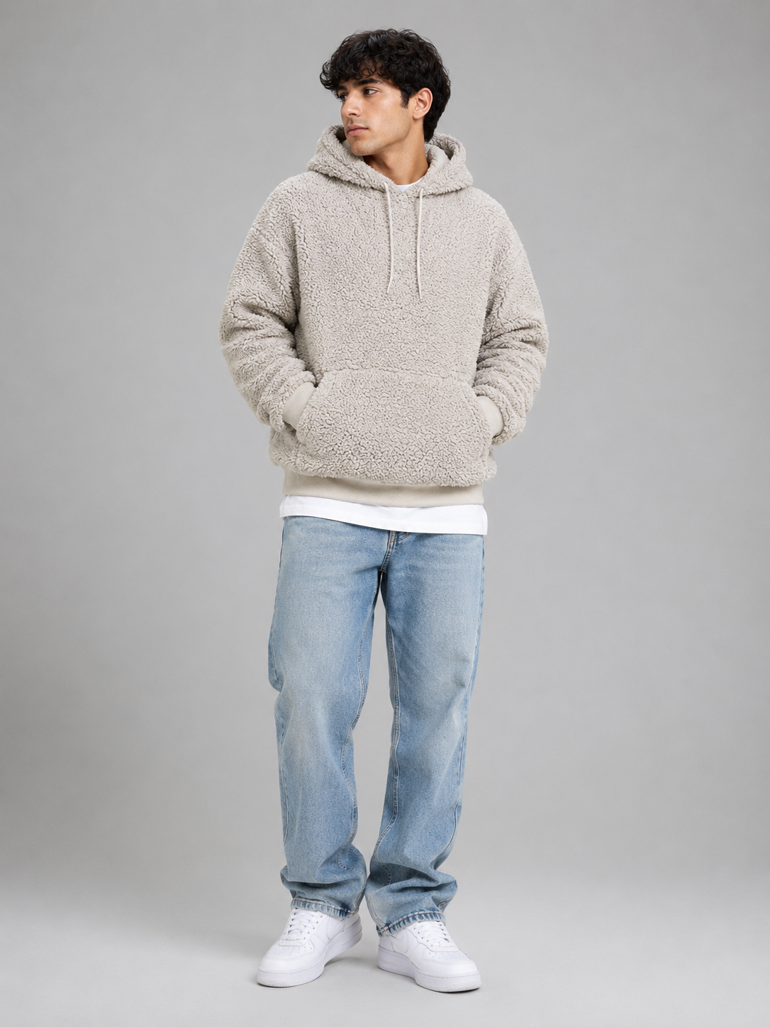 Men's Full Size Drawstring Sherpa Fleece Long Sleeve Hoodie Plus Size