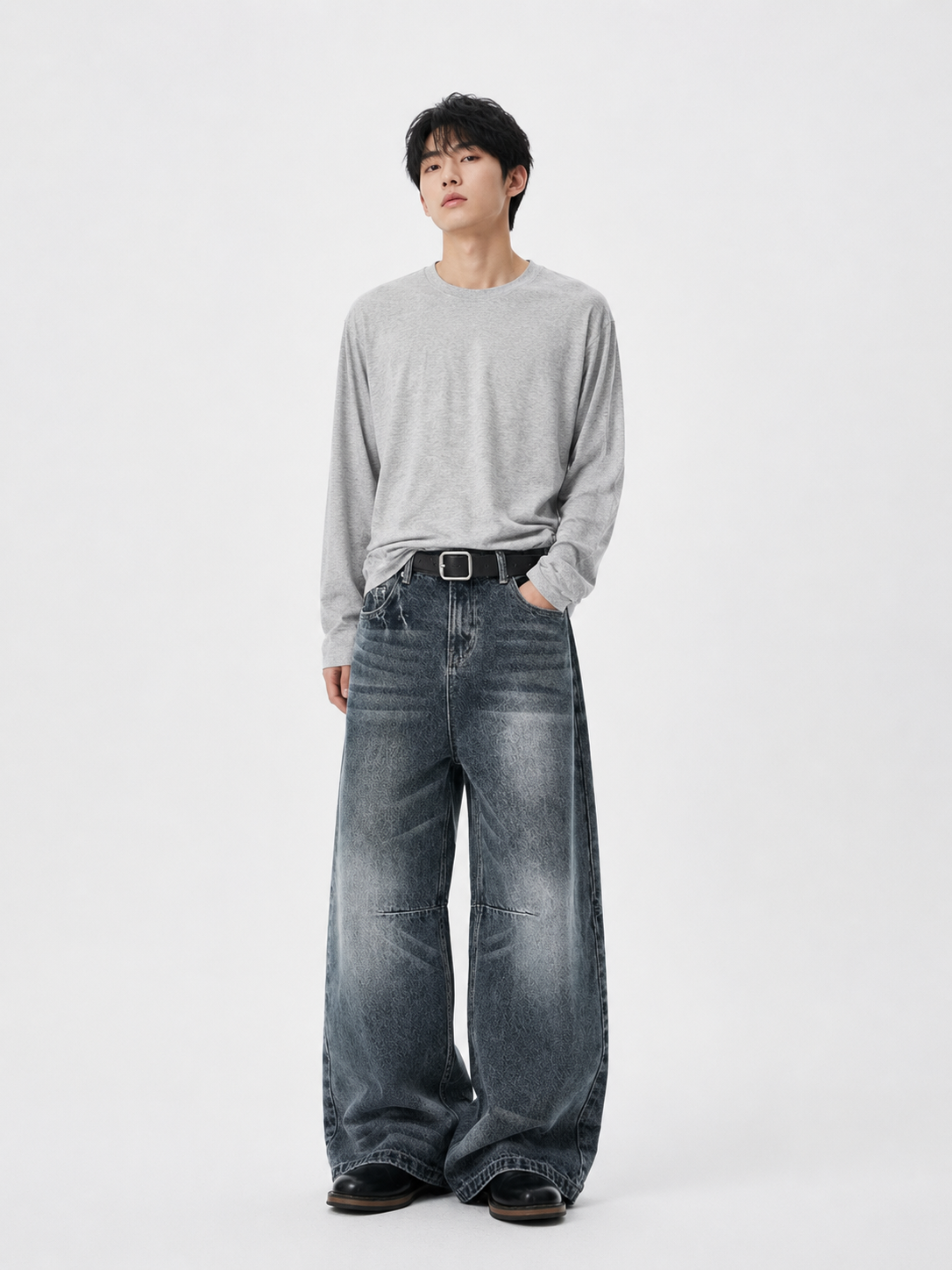 Men's Full Size Vintage Wash Wide Leg Jeans Plus Size