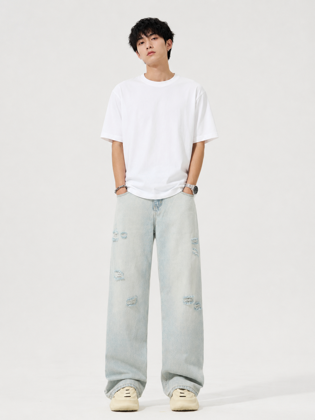 Men's Full Size Distressed Wide Leg Jeans Plus Size