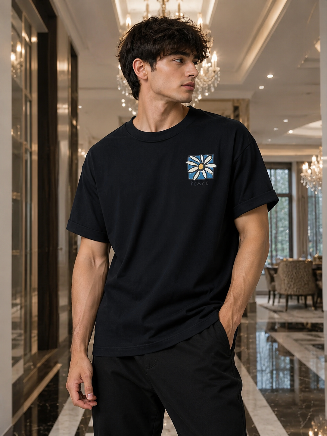 Men's Peace Flower Graphic T-Shirt
