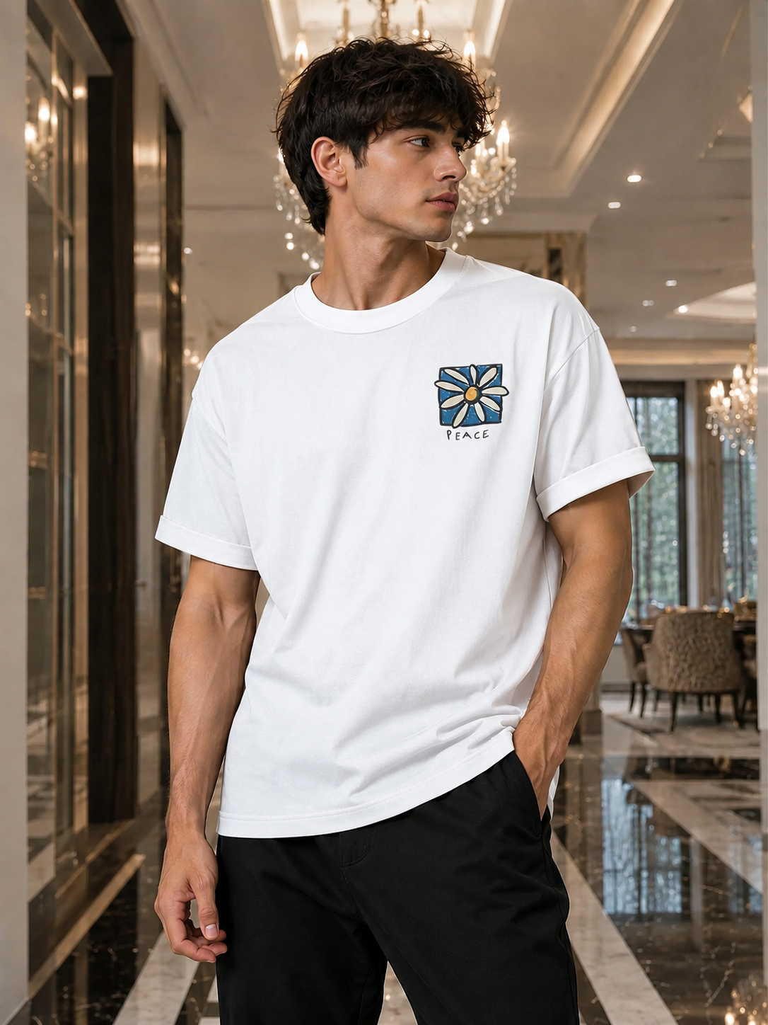 Men's Peace Flower Graphic T-Shirt