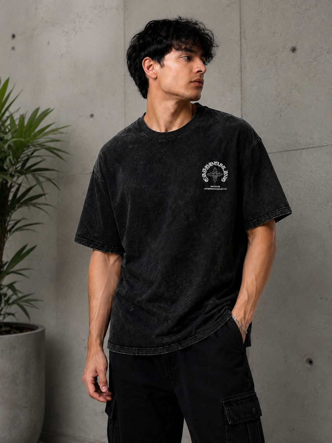 Men's Washed Black Streetwear T-Shirt