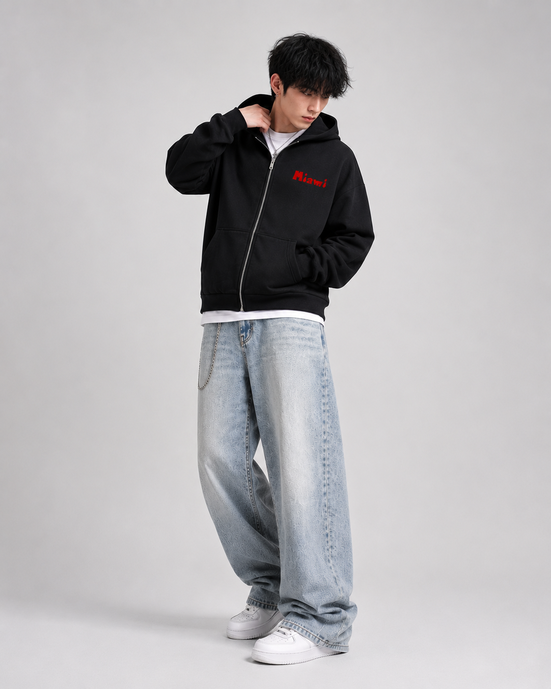 Fleeced Full-Zip Boxy Hoodie
