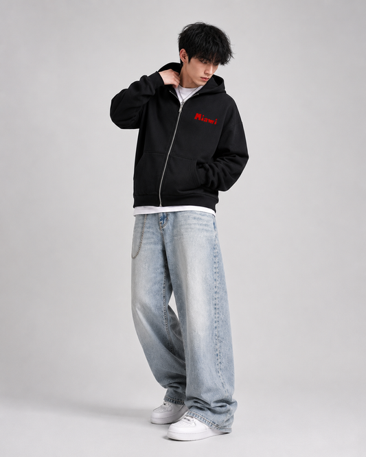 Fleeced Full-Zip Boxy Hoodie