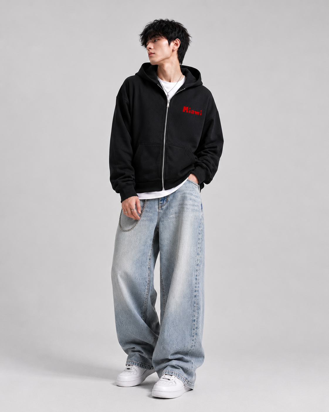 Fleeced Full-Zip Boxy Hoodie