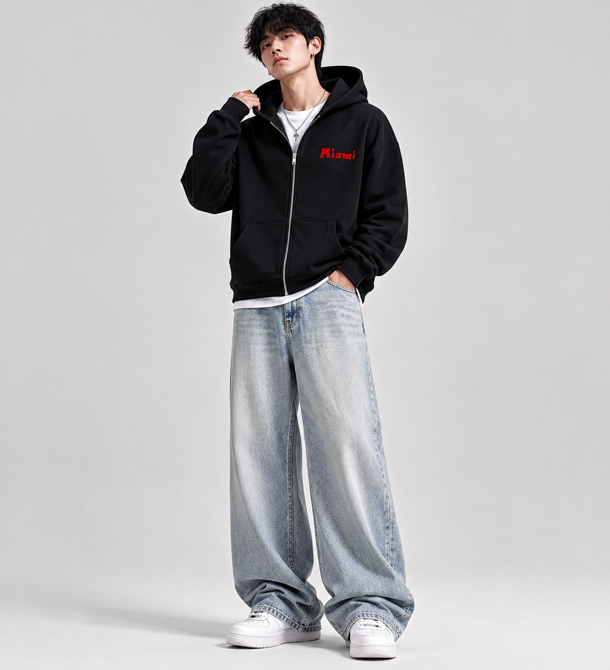 Fleeced Full-Zip Boxy Hoodie
