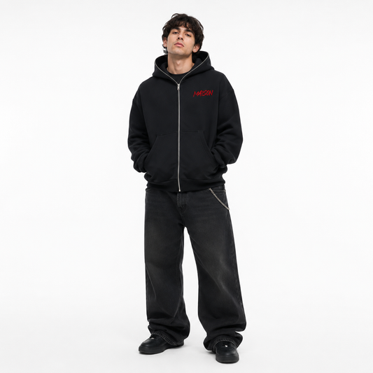 Fleeced Full-Zip Boxy Hoodie