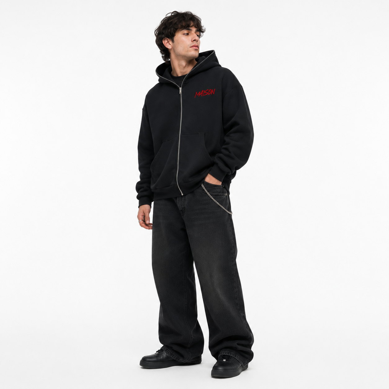 Fleeced Full-Zip Boxy Hoodie