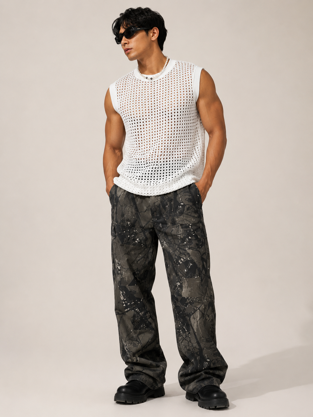 Men's Full Size Hollow Out Round Neck Tank Plus Size