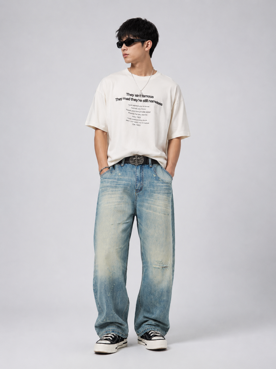 Men's Washed Wide Leg Jeans