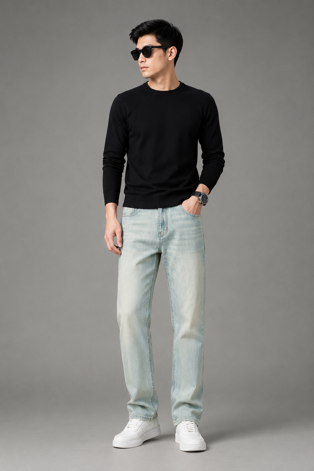 Men's Wash Straight Fit Casual Jeans