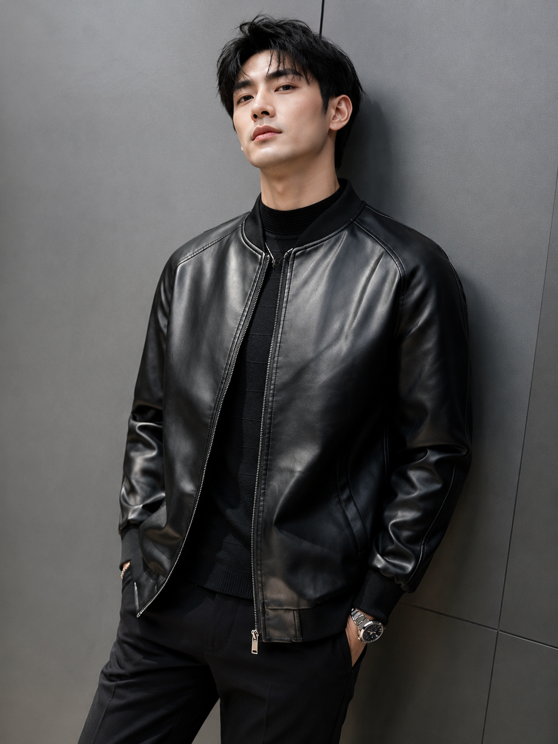 Men's Premium Faux Leather Zip-Up Jacket