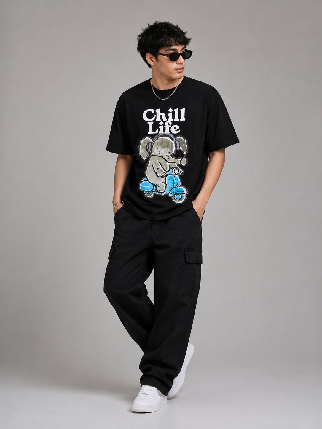 Men's Casual Elephant Graphic Short Sleeve Oversized T-Shirt