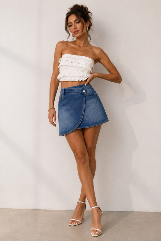 Wrapped Crossed Waist Denim Mini Skirt