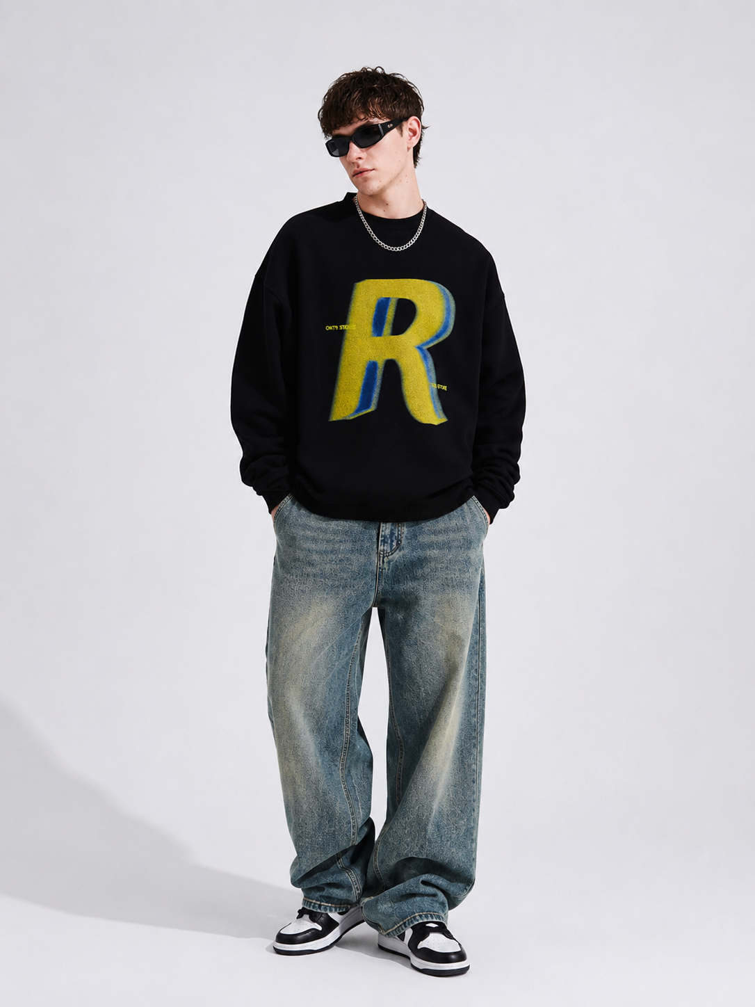 Men's Letter R Drop Shoulder Sweatshirt