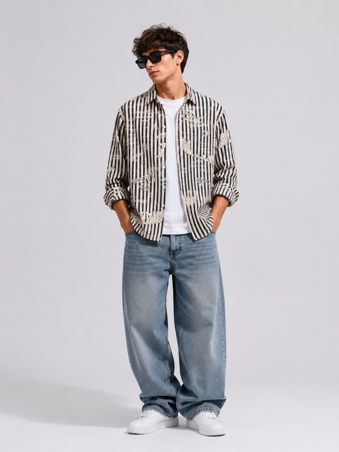 Men's Plus Size Striped Button Up Long Sleeve Shirt