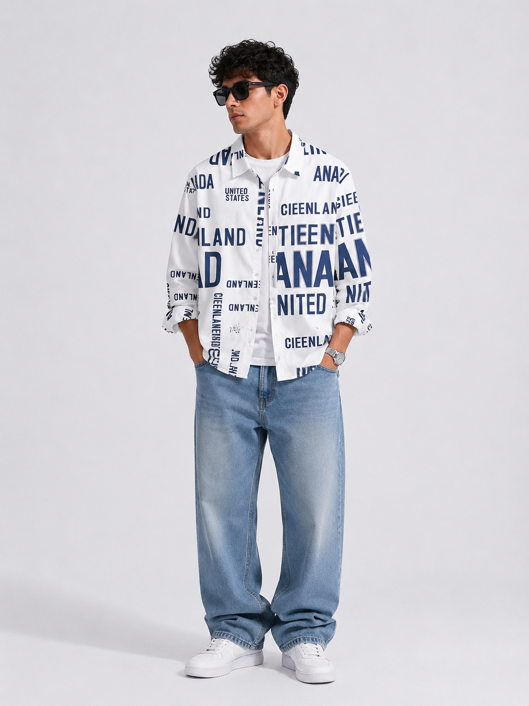 Men's Plus Size Printed Button Up Long Sleeve Shirt