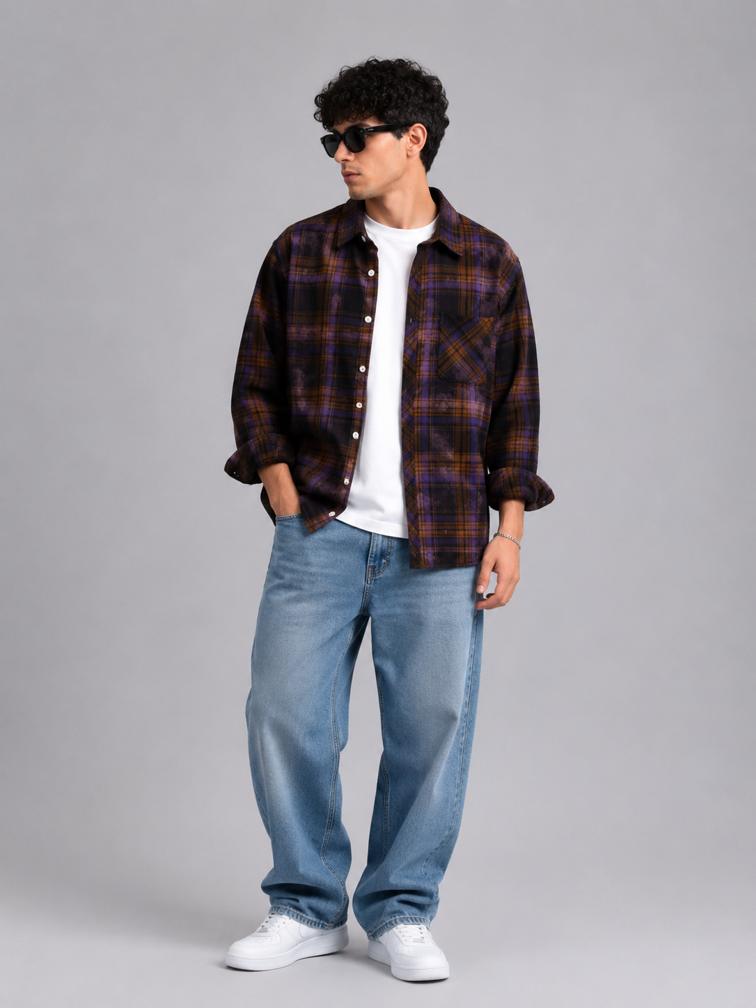 Men's Plus Size Plaid Casual Long Sleeve Shirt