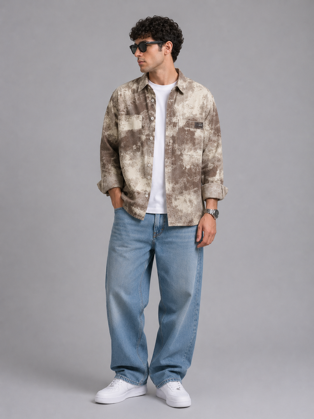 Men's Plus Size Abstract Print Long Sleeve Casual Shirt
