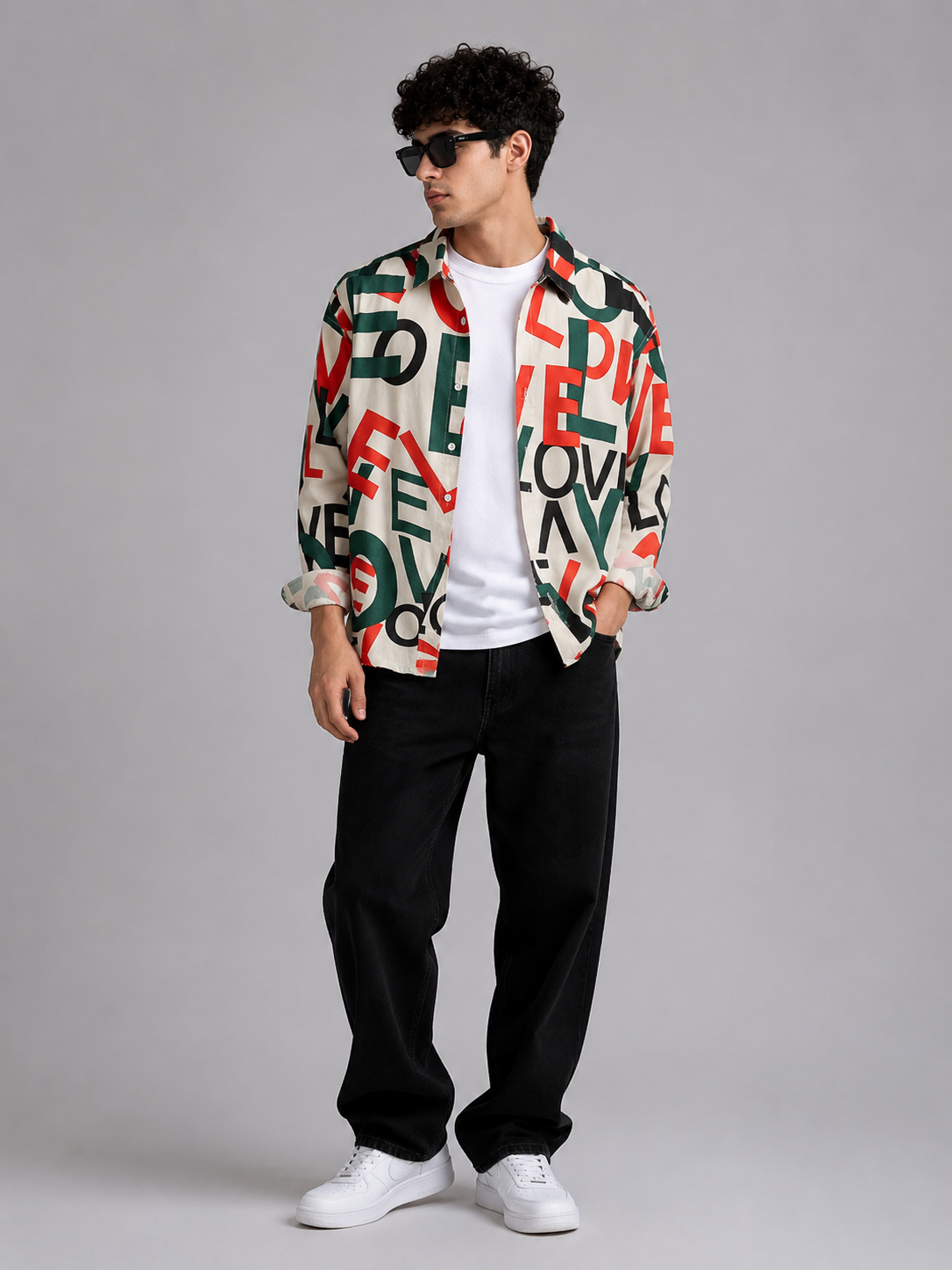 Men's Plus Size Letter Print Long Sleeve Shirt