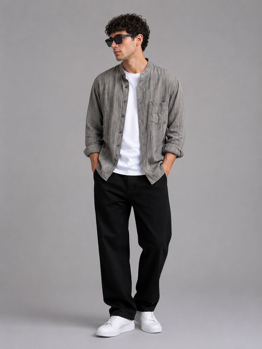Men’s Casual Linen Three-Quarter Sleeve Shirt