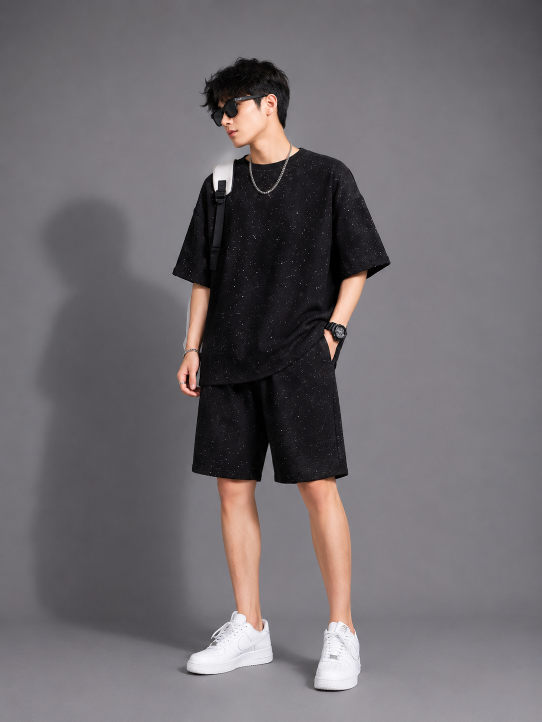 Men's Full Size Round Neck Half Sleeve Top and Shorts Set Plus Size