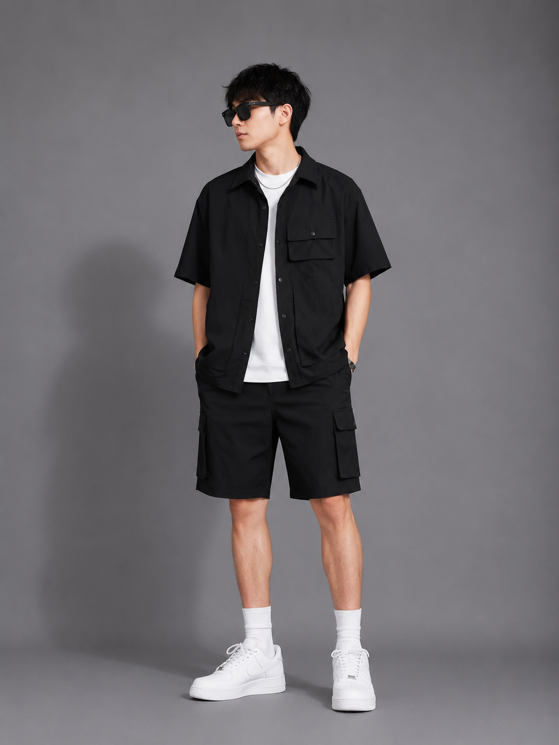 Men's Plus Size Button Up Short Sleeve Shirt and Shorts Set