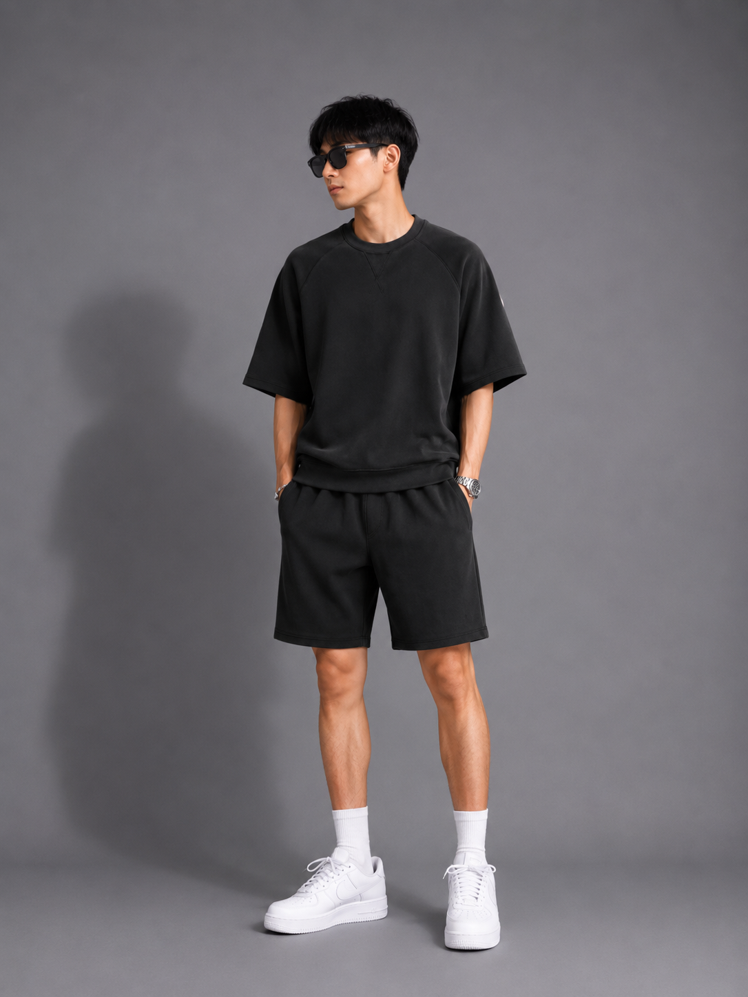 Men's Full Size Round Neck Top and Shorts Set Plus Size
