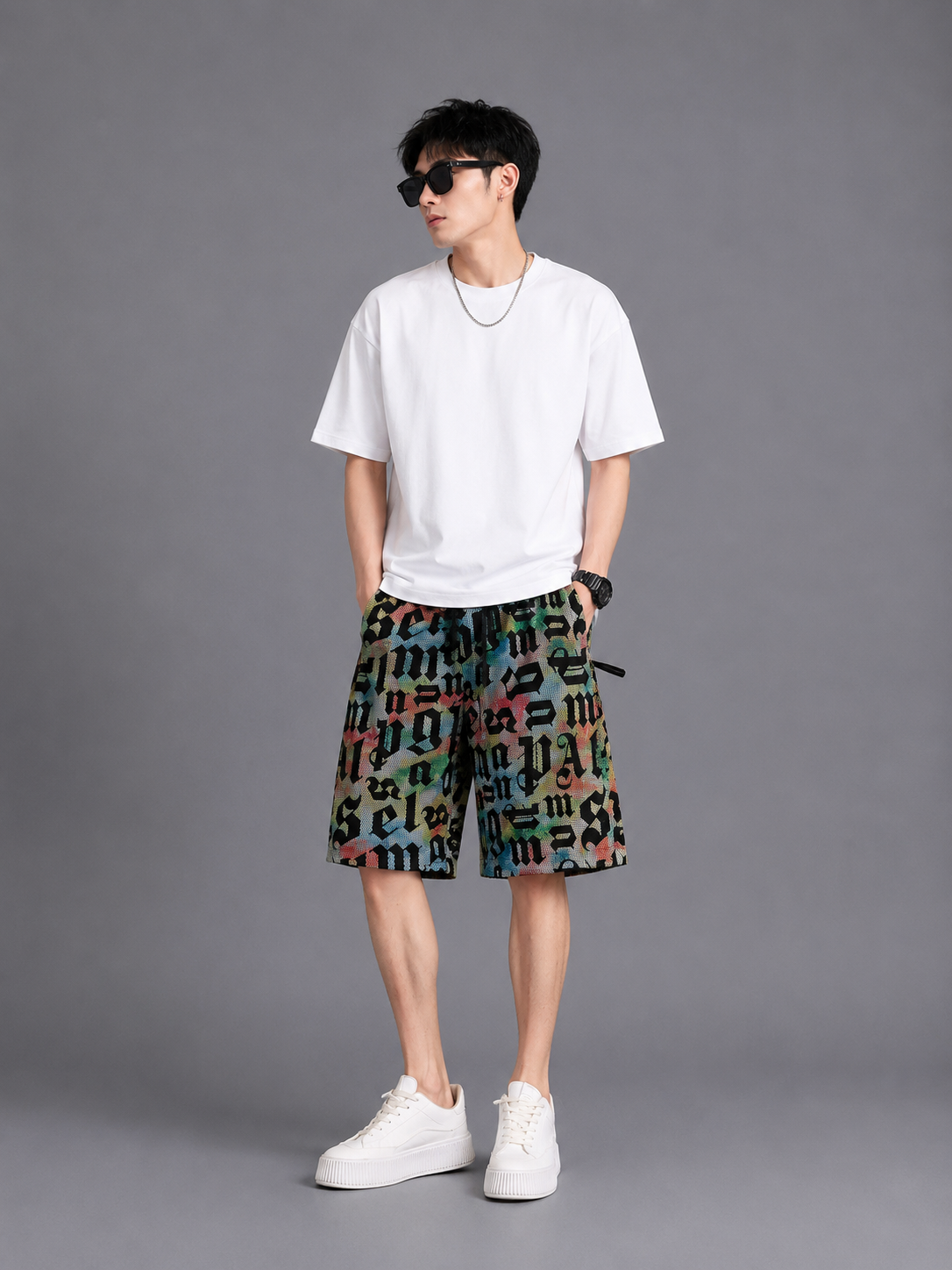 Men's Plus Size Drawstring Printed Skirt