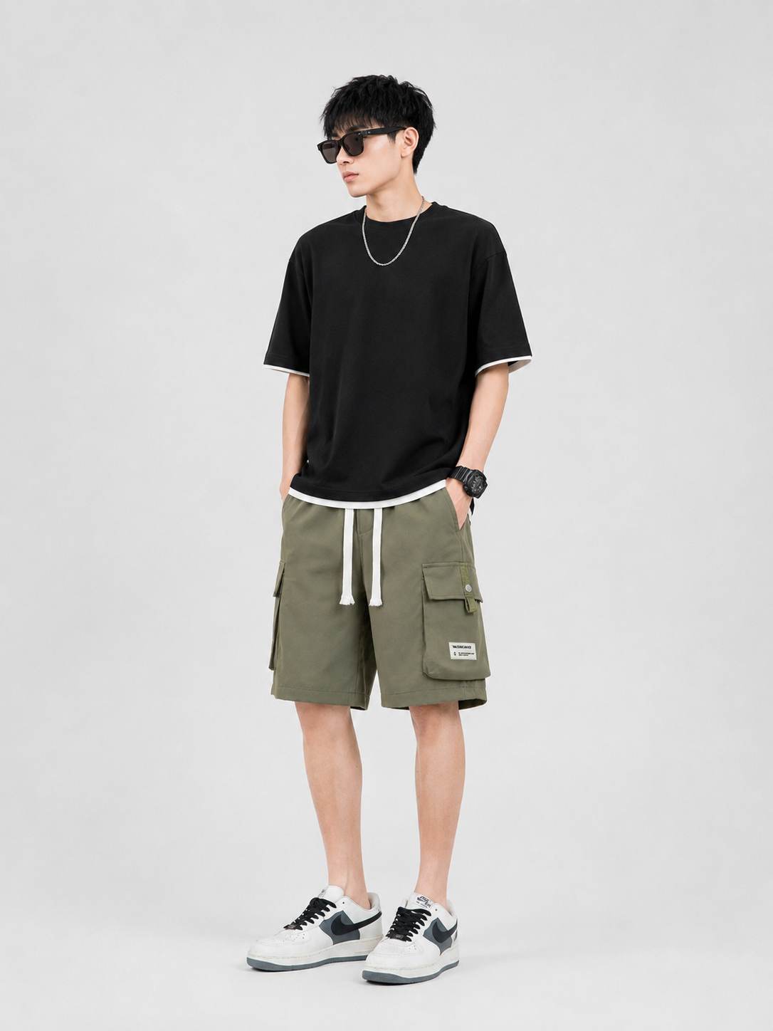 Men's Plus Size Casual Cargo Shorts with Drawstring