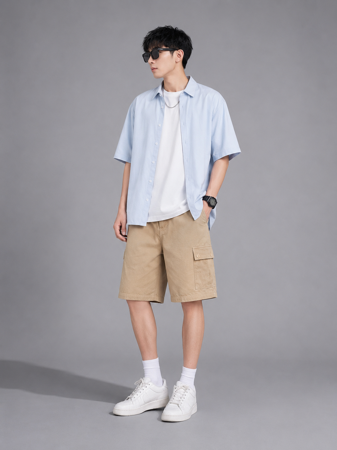 Men's Plus Size Casual Cargo Shorts with Pockets