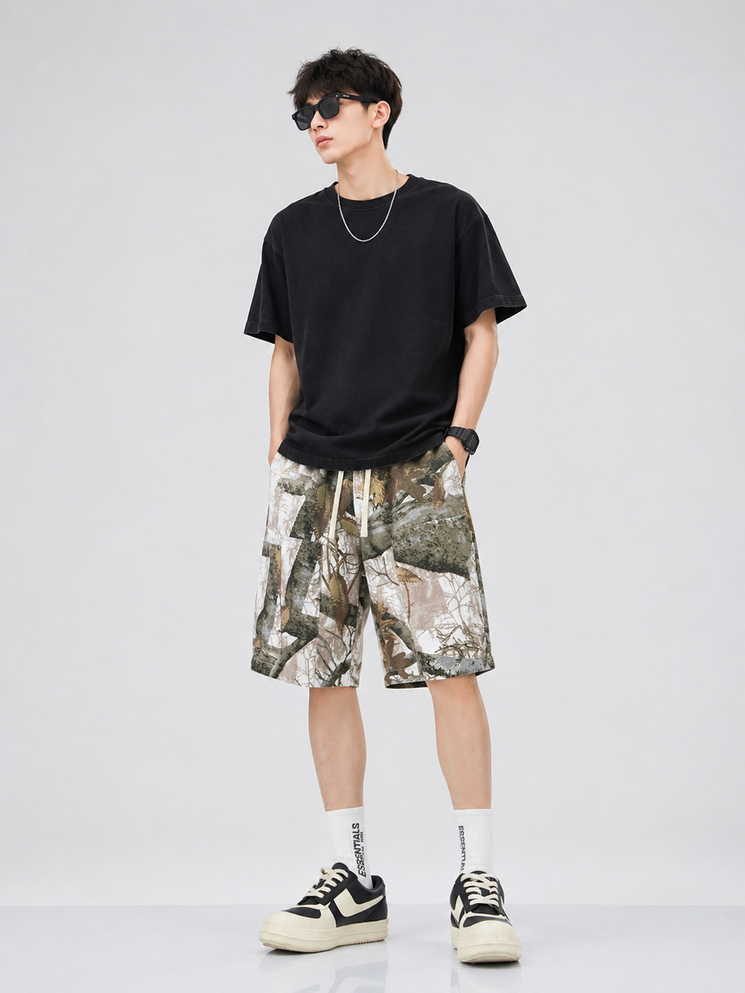 Men's Plus Size Drawstring Printed Shorts