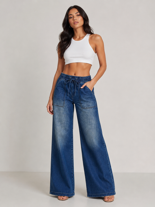 Drawstring Waist Wide Leg Jeans