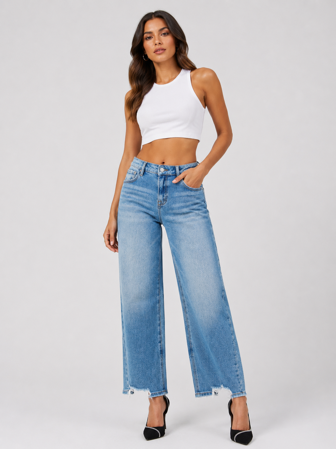 RISEN Full Size Slouchy Cropped Barrel Jeans with Contrast Wash Plus Size