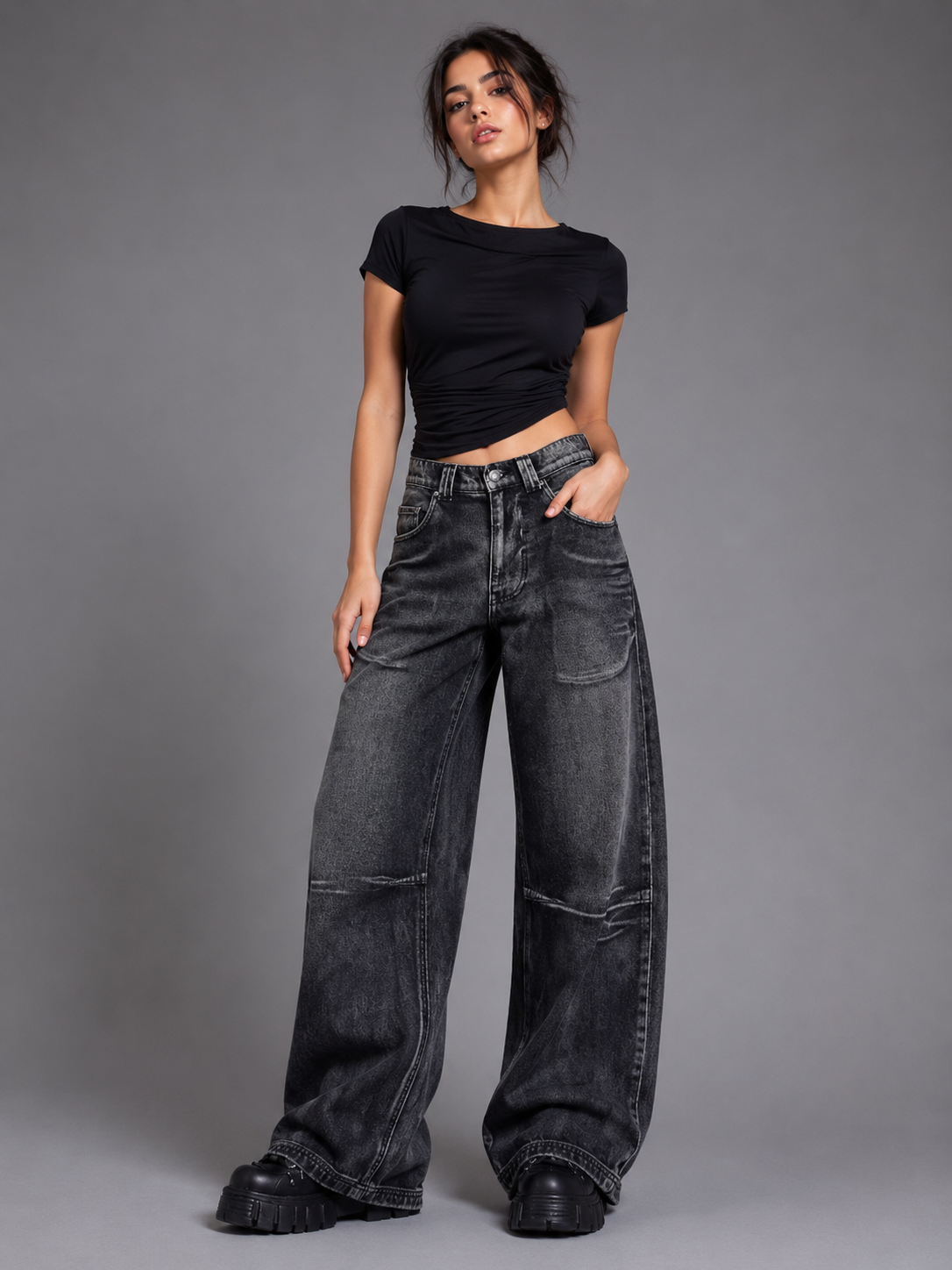 Vintage Wash Wide Leg Jeans