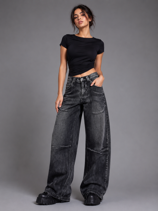 Vintage Wash Wide Leg Jeans