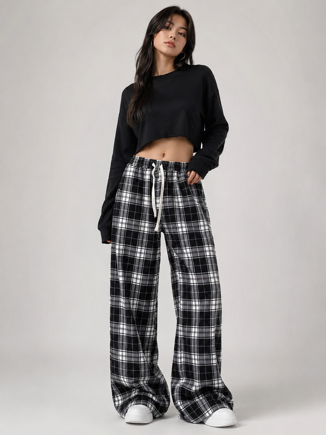 Plaid High Waist Wide Leg Pants