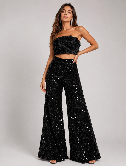 Sequin Embellished Wide Leg Pants