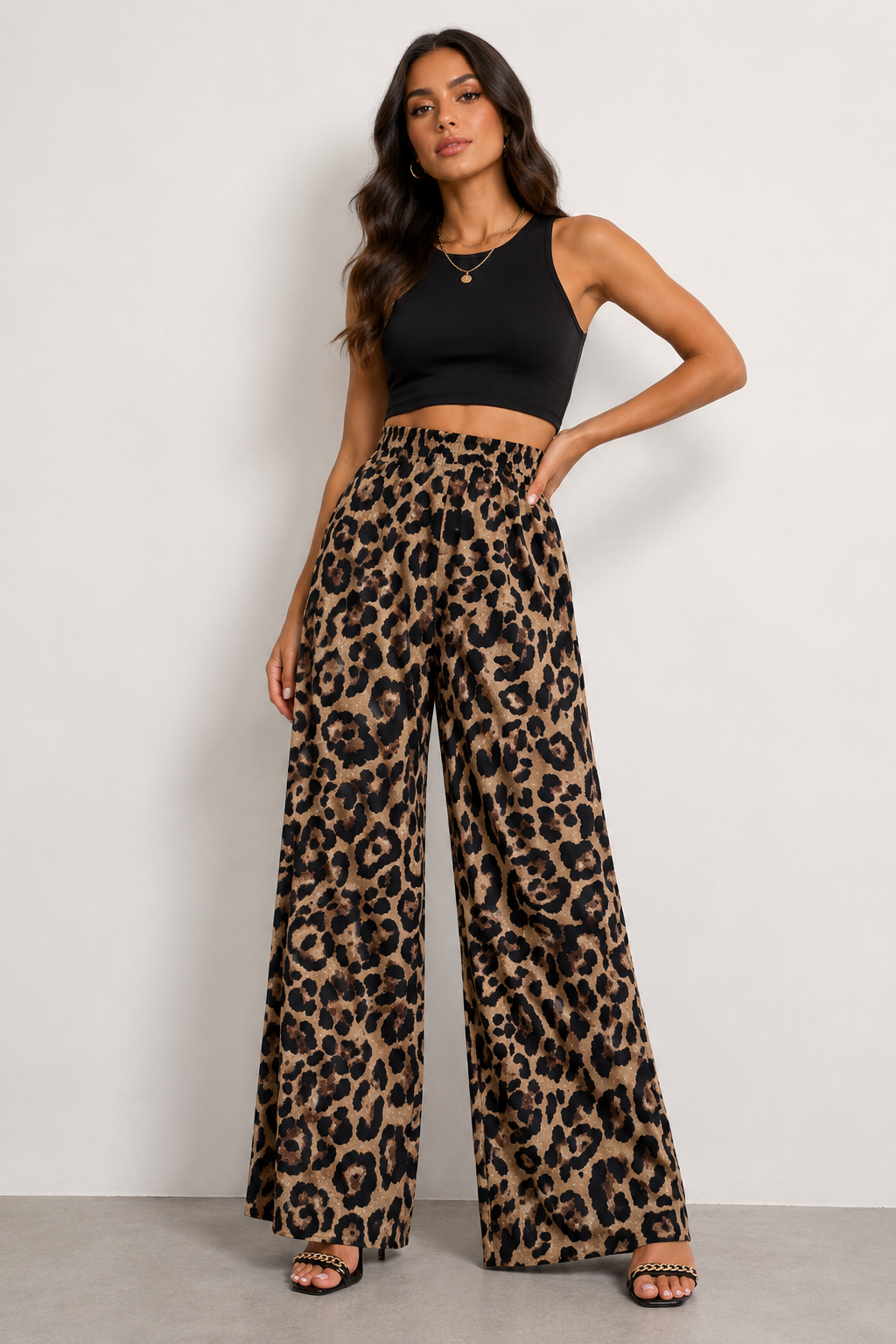 Leopard High Waist Wide Leg Pants