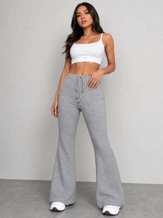 Full Size Casual Drawstring High Waist Flare Pants Plus Size