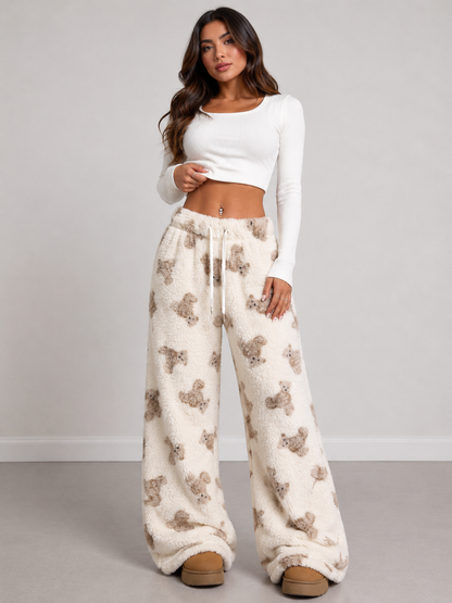 Teddy Bear Print Fluffy Pants