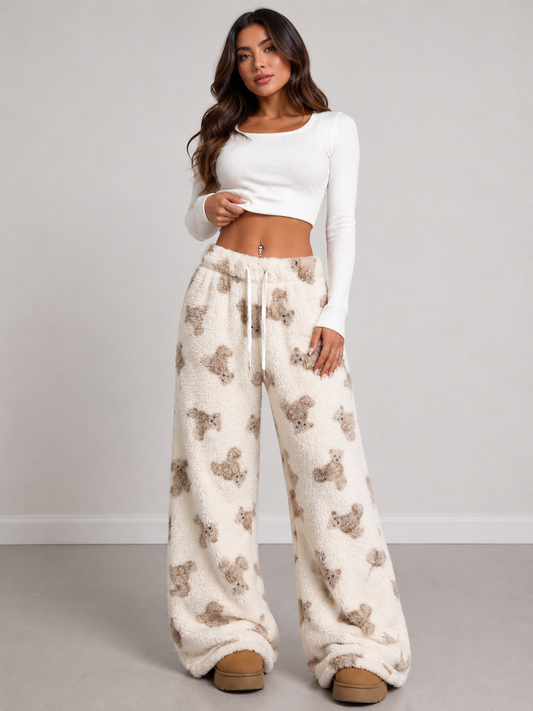 Teddy Bear Print Fluffy Pants