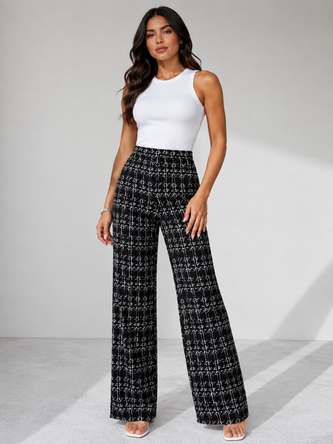 Plaid Wide Leg Pants