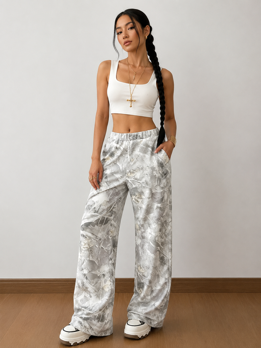 Abstract Print Wide Leg Pants