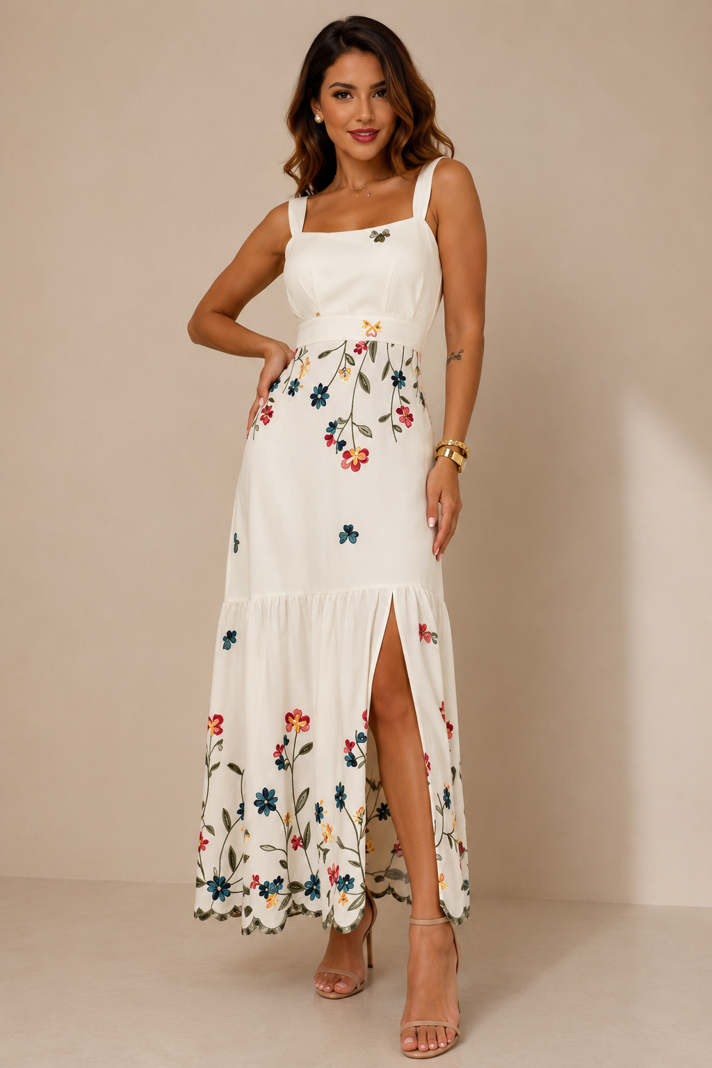 Floral Print Cutout Back Slit Hem Midi Dress