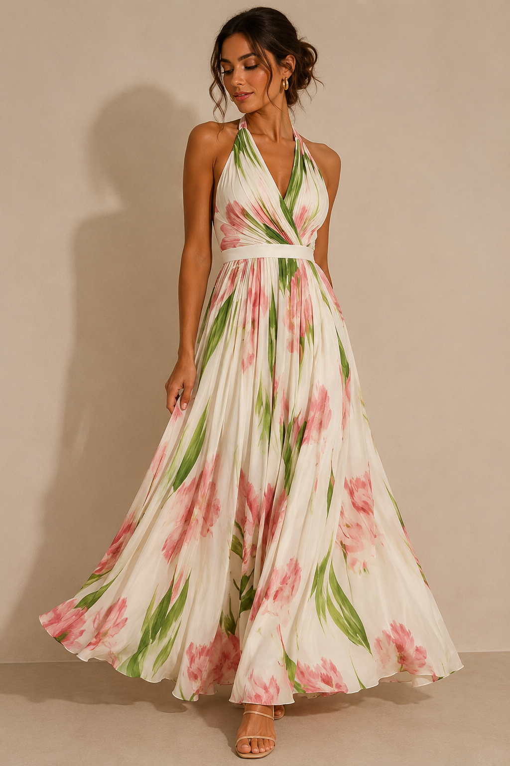 Floral Print Halter Neck Maxi Dress