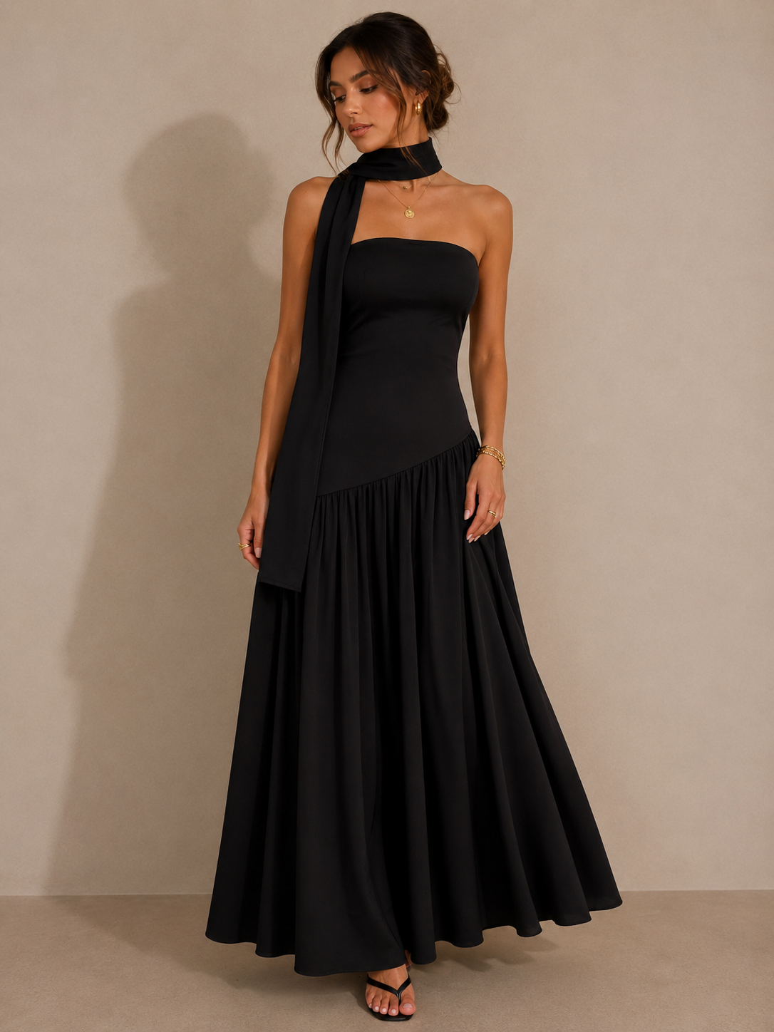 Slit Tube Maxi Dress with Scarf