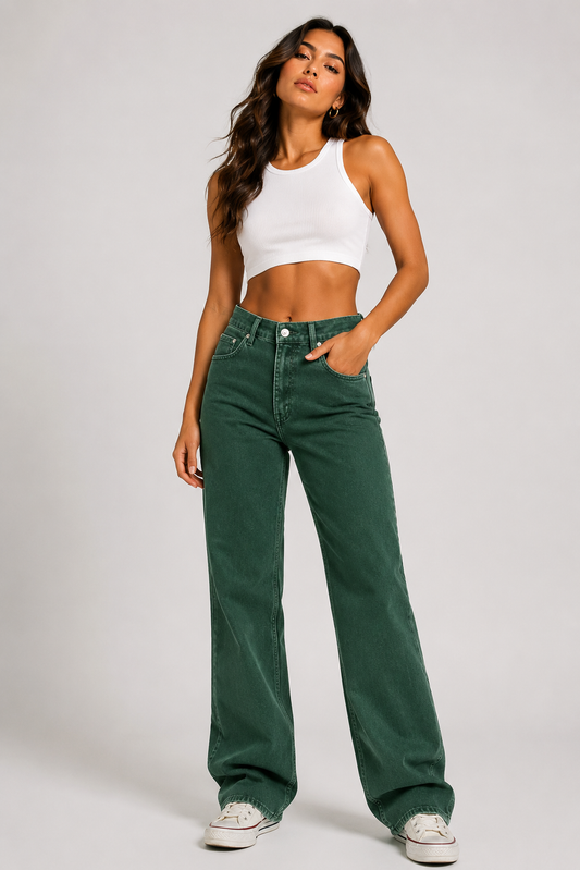 Crossed Waist Raw Hem Shift Jeans