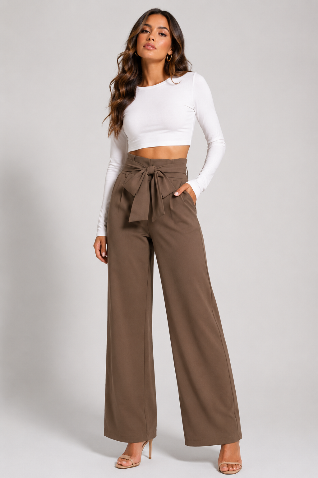 High Waist Tie Front Wide Leg Pants